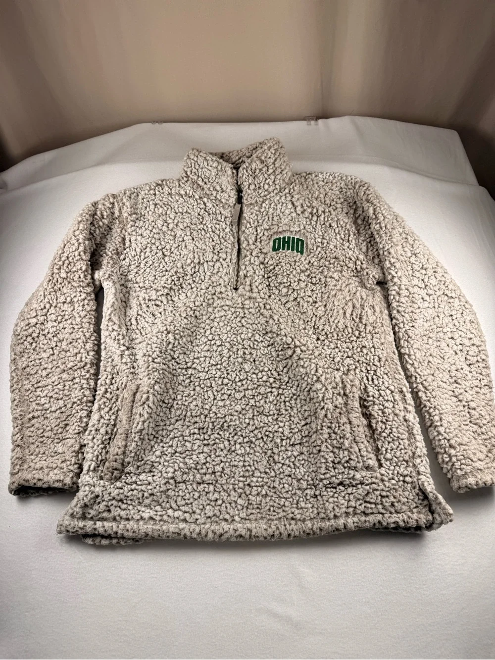 Ohio Embroidered Beige Sherpa Quarter-Zip Pullover 334